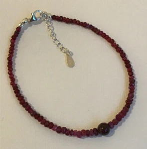 Natural Ruby Gem Adjustable 7.25'-8.5" Bracelet with Sterling Silver Clasp - Picture 1 of 5
