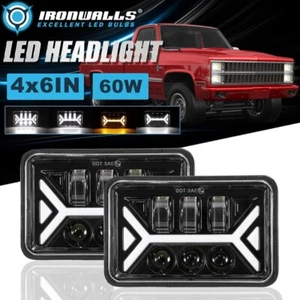 Pair 4x6" INCH LED Headlight Hi/Lo DRL Turn Signal for Chevrolet C10 C20 1981-86 - Picture 1 of 12