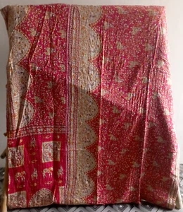 Vintage Kantha Bedspread Indian Handmade Quilt Throw Cotton Blanket Ralli!Gudari - Picture 1 of 2