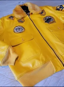 ** RARE ** Vintage YELLOW Schott NYC Wings Of Gold Flight Jacket 4XL - Picture 1 of 10