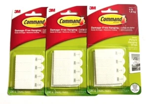Lote de 3 - 3M Command Blanco Espuma 8 pk Tiras para Colgar Fotos 4 Pares Soporta 4LBS - Imagen 1 de 2