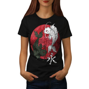 Wellcoda Japan Sun Rise Fish Damen-T-Shirt, Koi-Flagge lässiges Design bedrucktes T-Shirt