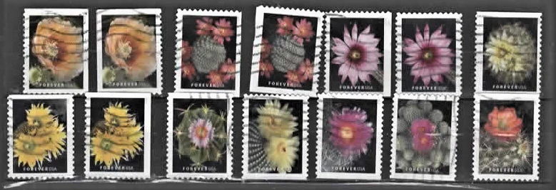 USA 2019 used Stamps Set of 14 different Cactus Flowers Condition Fine - Image 1 of 1