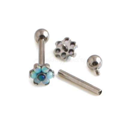 16g Titanium Opal FLOWER Cartilage Tragus Labret Forward Helix Ear Earring Stud - Image 1 of 2