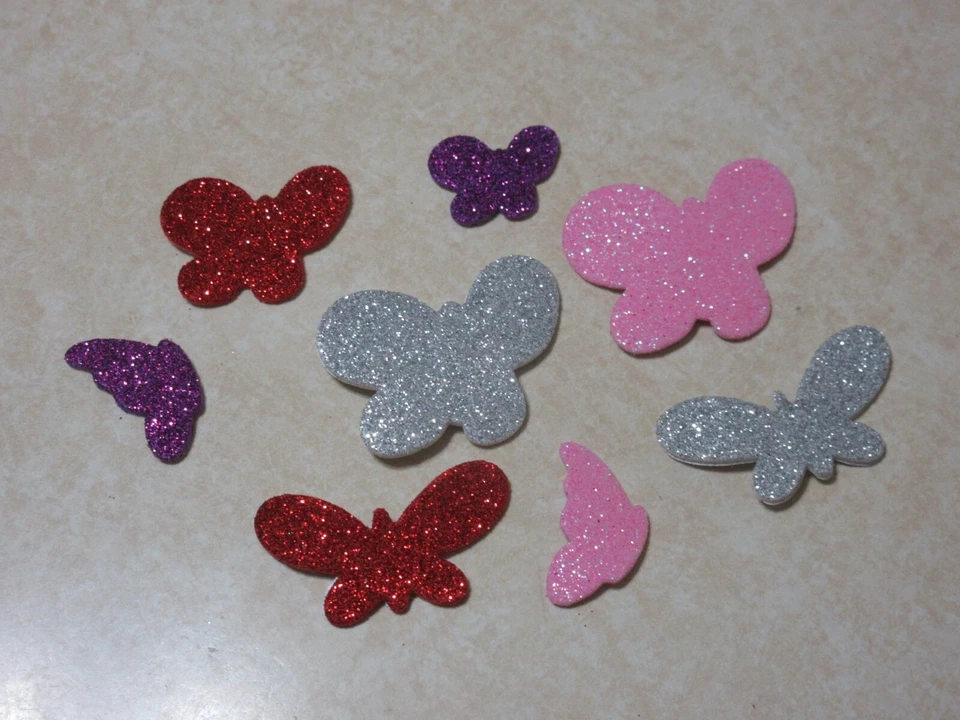 8 - FOAM STICKERS - GLITTER BUTTERFLIES -  ASORSTED COLORS & SHAPES - NEW!! - Image 1 of 1