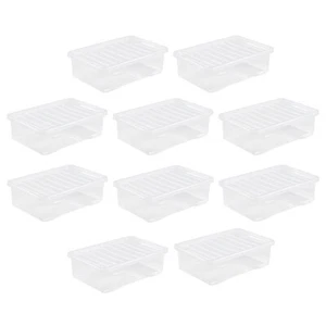 (10er Set) 32L Unterbett Klar Kunststoff Aufbewahrungsboxen & Deckel Stapelbar Behälter - Bild 1 von 8