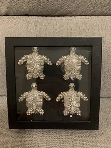 COASTAL COLLECTION Turtle Rhinestone Beaded Napkin Rings Beach Decor Set of 4 - Picture 1 of 6