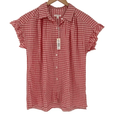 Camisa de manga corta Max Studio a cuadros con volantes y botones roja blanca para mujer mediana nueva con etiquetas Foto 1 de 4