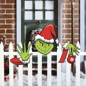 Hot New - 3 Pcs Christmas Fence Peeker Decoration Santa Snowman Elk Elf Grin-ch - Picture 1 of 23