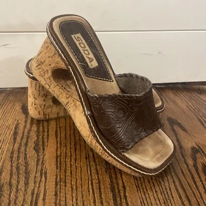 Y2K Soda Slip On Shoes 90’s Women’s Side 6 Cork Platform Brown - Picture 1 of 6