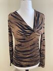 Max Mara Long Sleeved Animal Print Wool Blend Top With Knot Front Detail - M