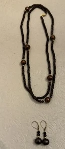 Necklace Earrings Set Smokey Topaz 14k Gold 36” Brown Pearls NEW Parure GSJ - Picture 1 of 5