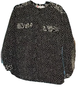 Women Size 8 Chaus Blouse Shirt Long Sleeve Black Beige Printed Button Front Top - Picture 1 of 11