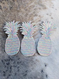 3x Multicoloured Pineapple Iron On Patches 11.3cm x 4.7cm - Picture 1 of 3
