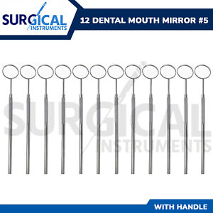 12 pcs Dental Mouth Mirror #5 w/Handle Dental Instrument
