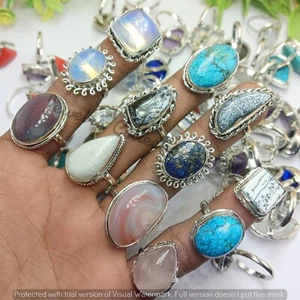 Sale Opalite & Mix Gemstone 5 PCS Rings 925 Silver Plated Wholesale Lot Jewelry - Picture 1 of 6