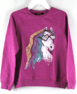 Horse Graphic Pullover Sweatshirt Rock & Roll Denim Size M (10) Dark Orchid NWT - Picture 1 of 9
