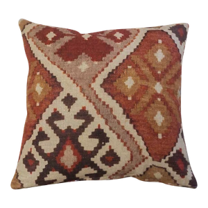 Linen Printed Kilim Ikat Cushion. Double Sided. 17x17". Terracotta Orange. - Picture 1 of 1