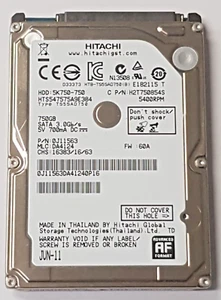 750 GB SATA Hitachi HTS547575A9E384 5400RPM 8MB HDD 2.5" Internal Hard Drive - Picture 1 of 1