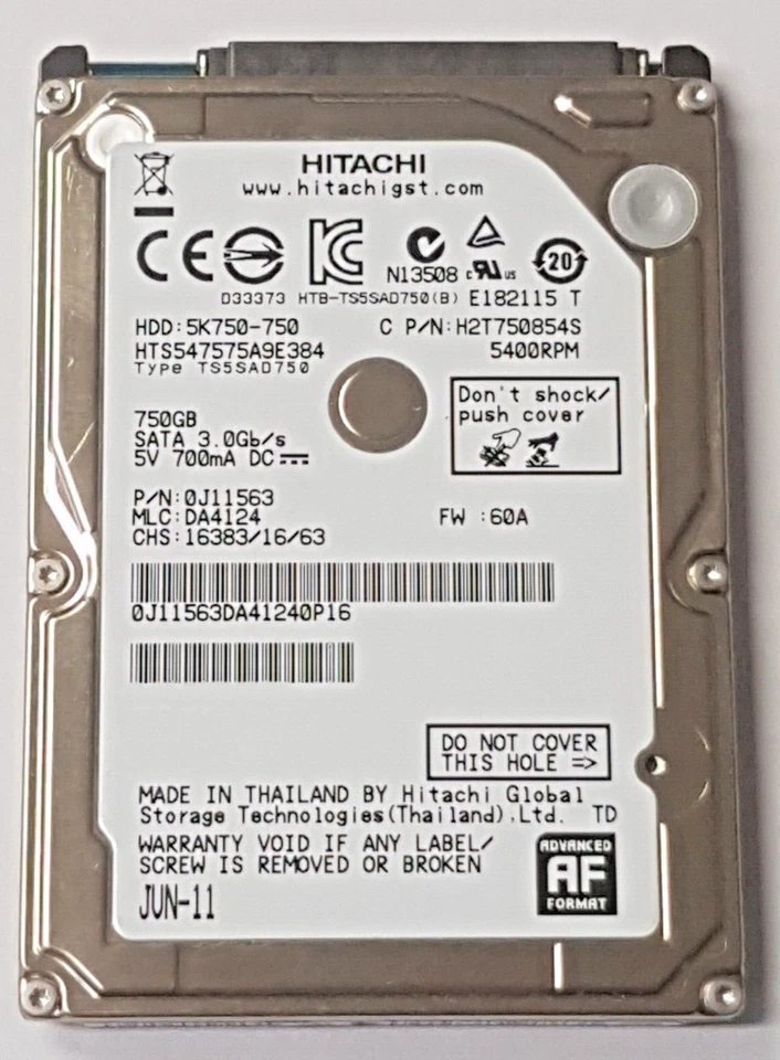 750 GB SATA Hitachi HTS547575A9E384 5400RPM 8MB HDD 2.5" Internal Hard Drive - Image 1 of 1