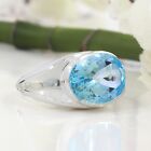 Natural Faceted Cut Blue Topaz Gorgeous Sterling Silver Ring for Men