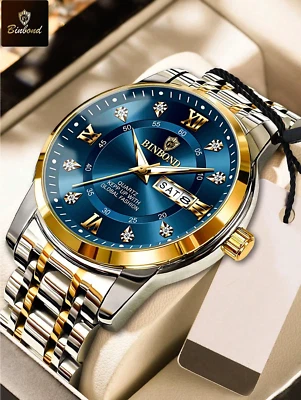 Men's Watch Luxury Brand Waterproof Analog Quartz Calender Stainless Steel Band - Image 1 of 4
