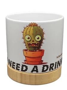 Ceramic Pot White with Bamboo Base Hilarious Cactus Images and Sayings, 4 Inch - Picture 1 of 28