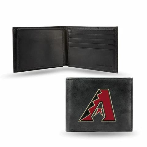 Arizona Dbacks Diamondbacks Embroidered Team Logo Black Leather Bi-fold Wallet Cover
