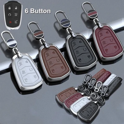 6 Button Alloy Leather Car Key Fob Case Cover For 2015-2019 Cadillac Escalade - Image 1 of 4