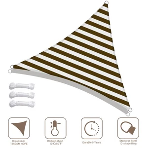 Bloc UV triangle 3 pieds 97 % pare-soleil voile auvent décoration patio extérieur café + blanc - Photo 1/12