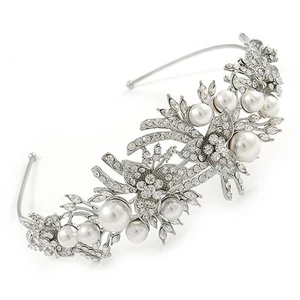 Statement Braut/Hochzeit/Abschlussball rhodiniert klar Kristall, weißes Glas - Bild 1 von 6