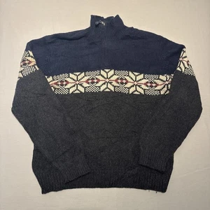 Nautica Jumper Mens Large Grey Fair Isle Wool Cashmere Blend 1/4 Zip Sweatshirt - Picture 1 of 11