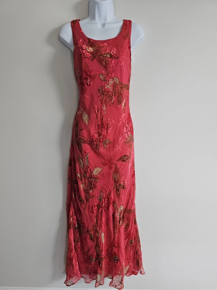 Vintage Maxi Dress Womens Large Pink Floral Beaded Fairy 90s Coquette Feminine - image 1 of 4