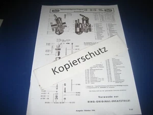 BMW R 51/2, Bing Vergaser 1/22/39 + 1/22/40, Vergaserplan+Einstell-Liste - Picture 1 of 2