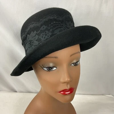 Sombrero Derby sin marca de lana para mujer 7 mediano 22" banda de encaje con flores de seda Foto 1 de 4