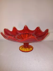 Vintage Le Smith Glass Persimmon Orange Open Compote With Nine Petals - Picture 1 of 4