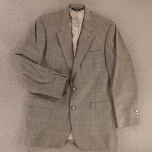 VTG Tweed Jacket M Gray Windowpane Check Herringbone Wool Silk Blend Blazer 40L - Picture 1 of 19