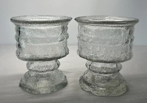 (2) LE SMITH Glass Textured Clear Ice Glass Candle Holder #916 Double Ended - Picture 1 of 17