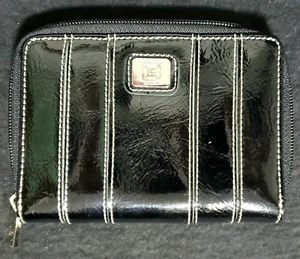Liz Claiborne Vintage Leather Zip Around Designer Wallet - Black / Stitched - Picture 1 of 9