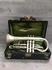Antique Standard Pocket Trumpet Silver Tone In Case