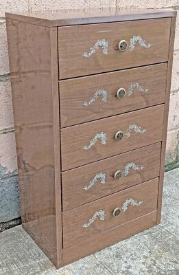 Cómoda vintage antigua de mediados de siglo moderna de acero y metal con 5 cajones Foto 1 de 4