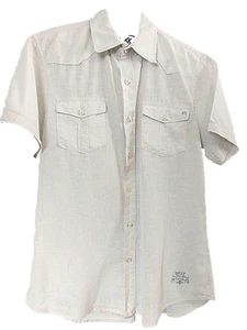 Camisa Mexx Para Hombres Mediana Off White Lino Manga Corta Abotonada Bolsillos - Imagen 1 de 9