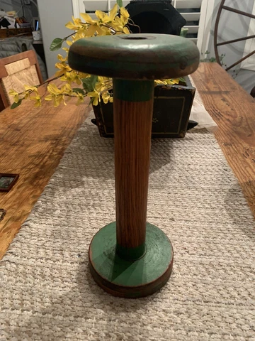 Antique Primitive Wooden Yarn Spool Green Patina Nice! Cover