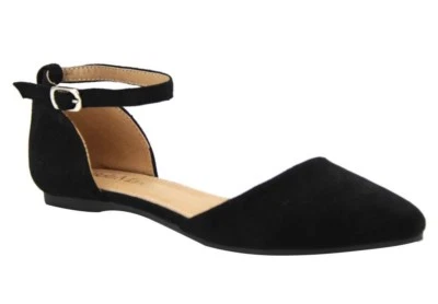  Women's Classic Ballerina Flats with  ankle Strap pointy toe black rose gold - Image 1 of 4