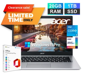 2024 Acer Aspire 14" Laptop Quad-Core Intel i5, 20GB RAM 1TB SSD, Office Win Pro - Picture 1 of 9