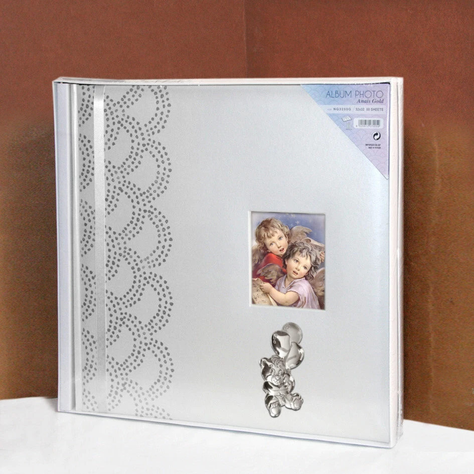 Album fotografico per Battesimo 32x32 foto 50 fogli targa argento  Anais  W 1 - Immagine 1 di 1