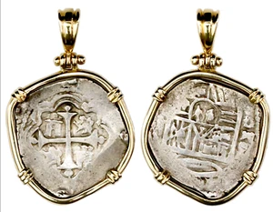 PENDANT JEWELRY MEXICO 2 REALES 1690 1715 ERA PIRATE SILVER SHIPWRECK TREASURE - Picture 1 of 8