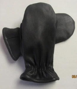 Black Goatskin Leather Fleeced Lined Mittens - Size Small - Made In The USA - Picture 1 of 3