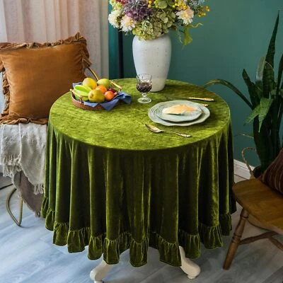 Velvet Tablecloth Luxurious Solid Round Table ClothOblong Retro Farmhouse Ruf... - Image 1 of 4
