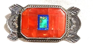 Vintage Benny & Valerie Aldrich Art Sterling Spiny Oyster Inlay Pin Brooch - Picture 1 of 6